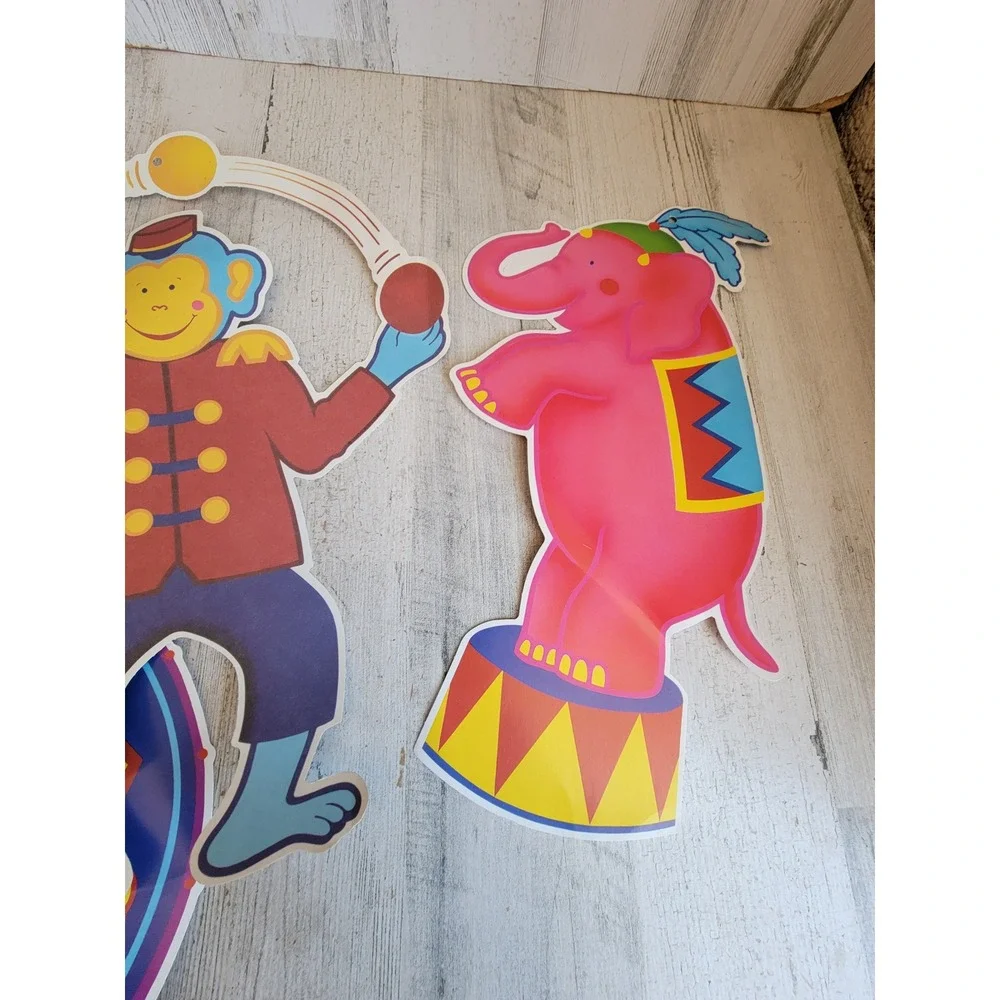 Vintage Bristle circus paper large hanging seal monkey lion elephant set